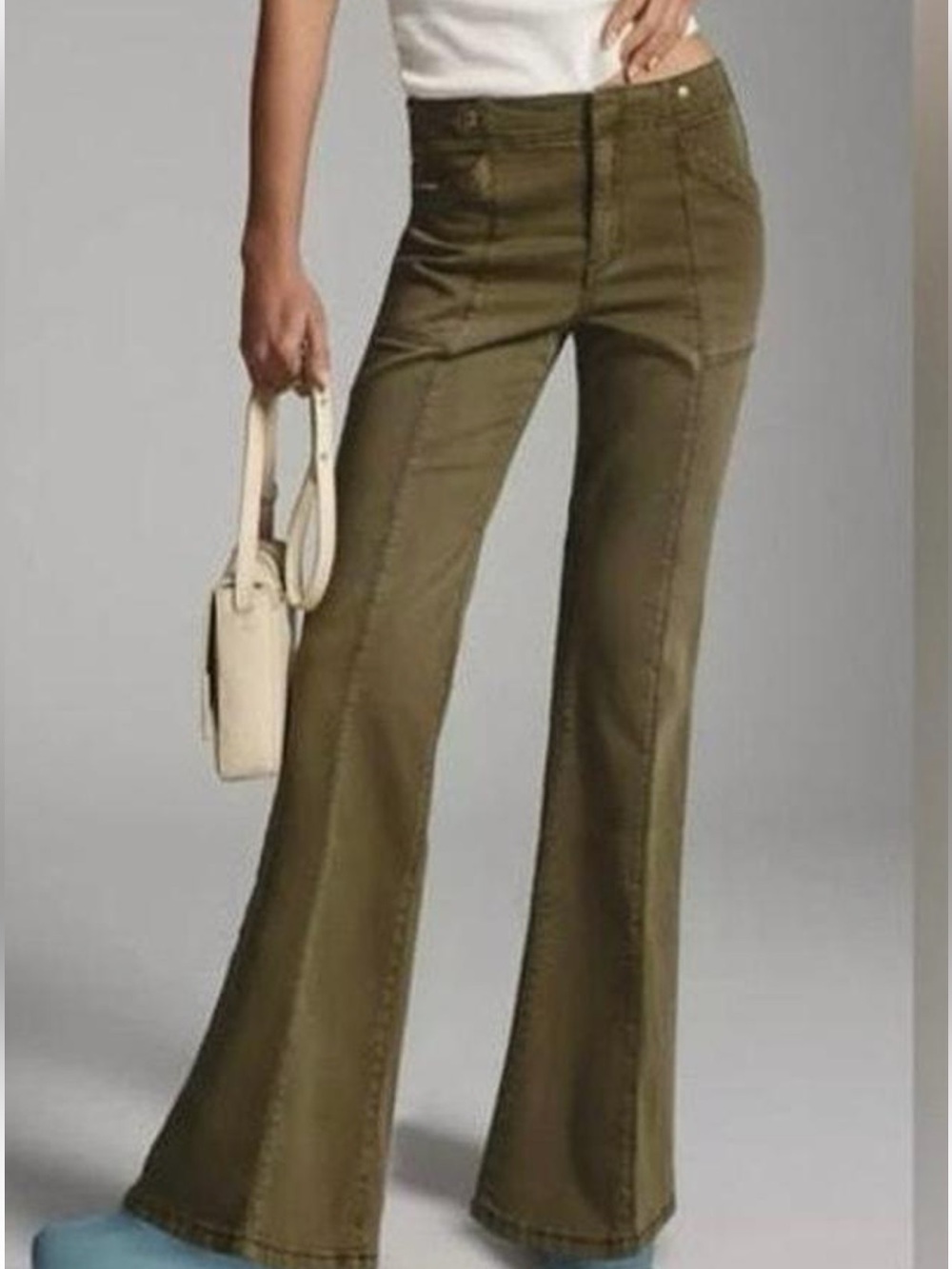 NWT Pilcro Anthropologie The Wanderer Flare Utility Pants 29T Olive Green